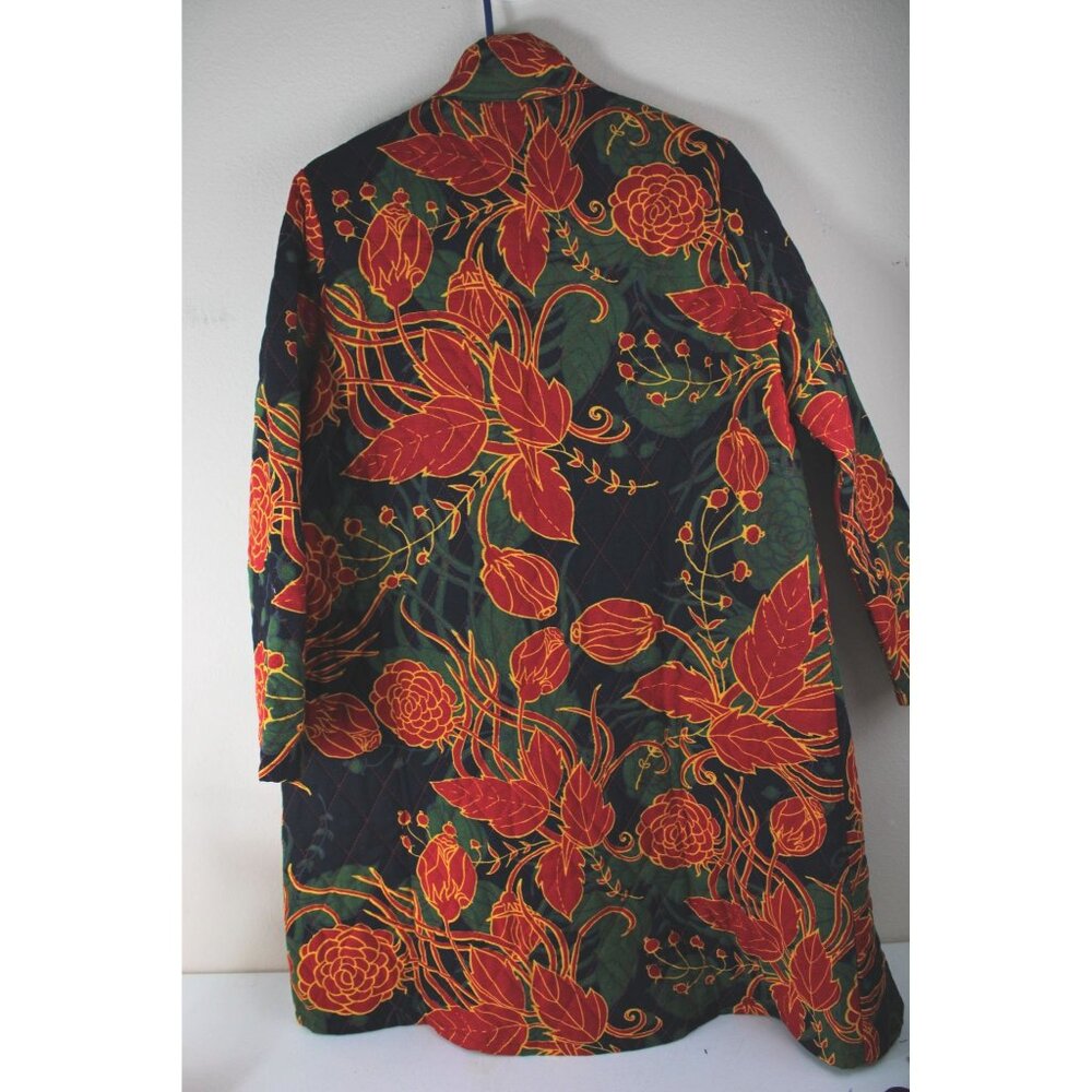 Madesha Fashion Quilted Asian Coat Red Black Floral Frog Closure 91343 - Picture 4 of 6